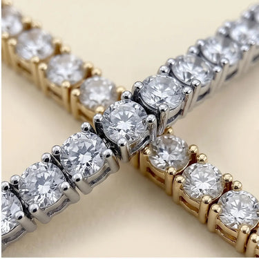 Mika Necklace close-up detail of sparkling simulated diamond tennis chain showcasing stone setting craftsmanship.