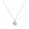 Mila Necklace silver chain necklace with sparkling teardrop crystal pendant on white background.