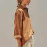 Moort linen-blend button-up shirt in camel with a relaxed fit.