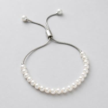 Mosin Pearl Bracelet in silver finish with luminous pearl accents and adjustable bracelet design for everyday styling.