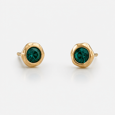 Nataka Mini Stud Earrings with emerald green gemstone.