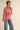 Paloma Embroidered Blouse by Matte – rouge pink blouse with tonal green floral embroidery, collared neckline, front view.
