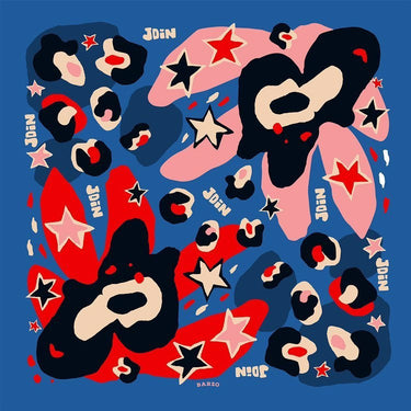 Periwi Scarf in periwinkle blue, pink, and coral abstract print, Matte Wrap It Up collection.
