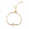 Plem Bracelet gold adjustable cross bracelet with crystal accents on delicate chain.