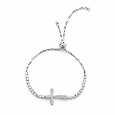 Plem Bracelet silver adjustable cross bracelet with crystal accents on delicate chain