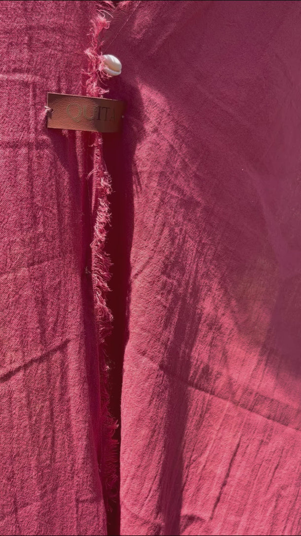 Alba Cover Up coral lightweight fabric texture detail close up showing breathable semi sheer material
