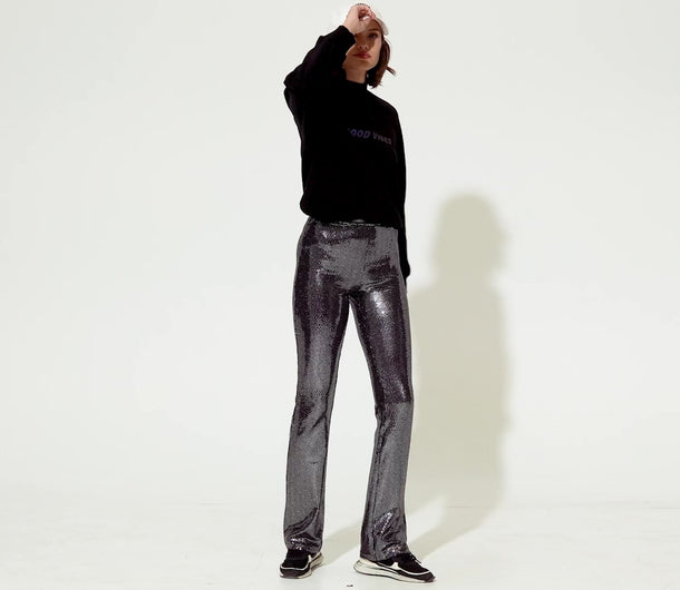 Sparkly black sequin flare pants 