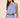 Ritzi Blouse blue striped cropped top worn with matching skirt, showing flowy silhouette and relaxed fit