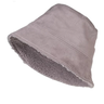 Sherpa Bucket Hat in soft gray faux suede with plush sherpa lining, cozy winter accessory for women, part of Matte Accessories collection.

