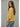 Talina lightweight musatrd yellow knit cardigan featuring rolled-edge trim, elbow-length sleeves, and a relaxed fit, shown from the side.
