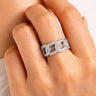 Trinity Ring silver chain link ring with pavé crystals worn on hand