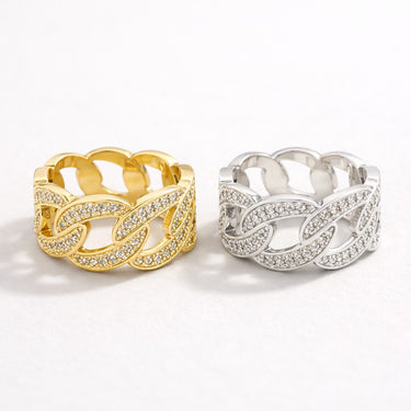 Trinity Ring gold and silver chain rings with interlocking link design