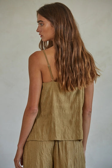 Zia Top back view highlighting draped shape and lightweight fabric.